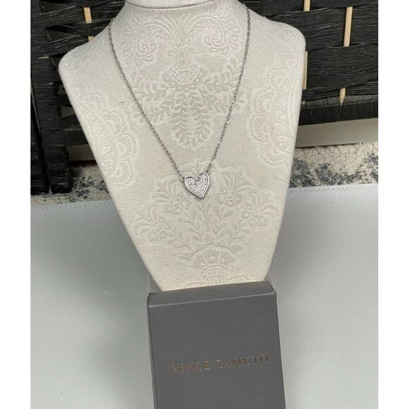Vince Camuto Silver-Tone Pave Crystal Heart Pendant Necklace - Picture 1 of 4